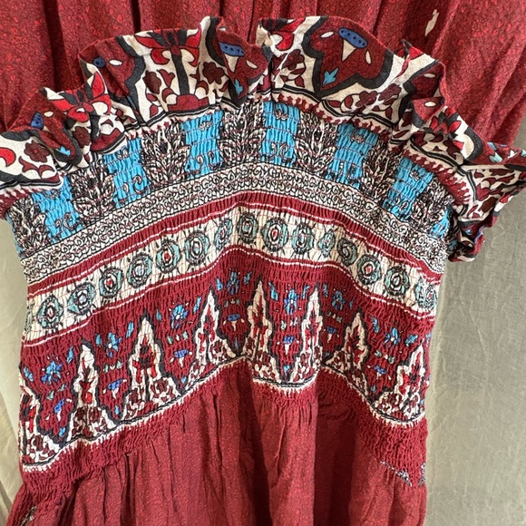 Farm Rio Red Blue Bohemian Drop Waist Maxi Dress size Medium - Picture 4 of 11